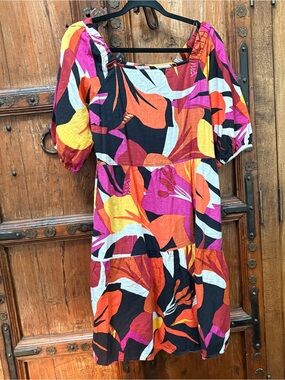 Mlle Gabrielle Vibrant Floral Cotton Dress 
Sz M EUC